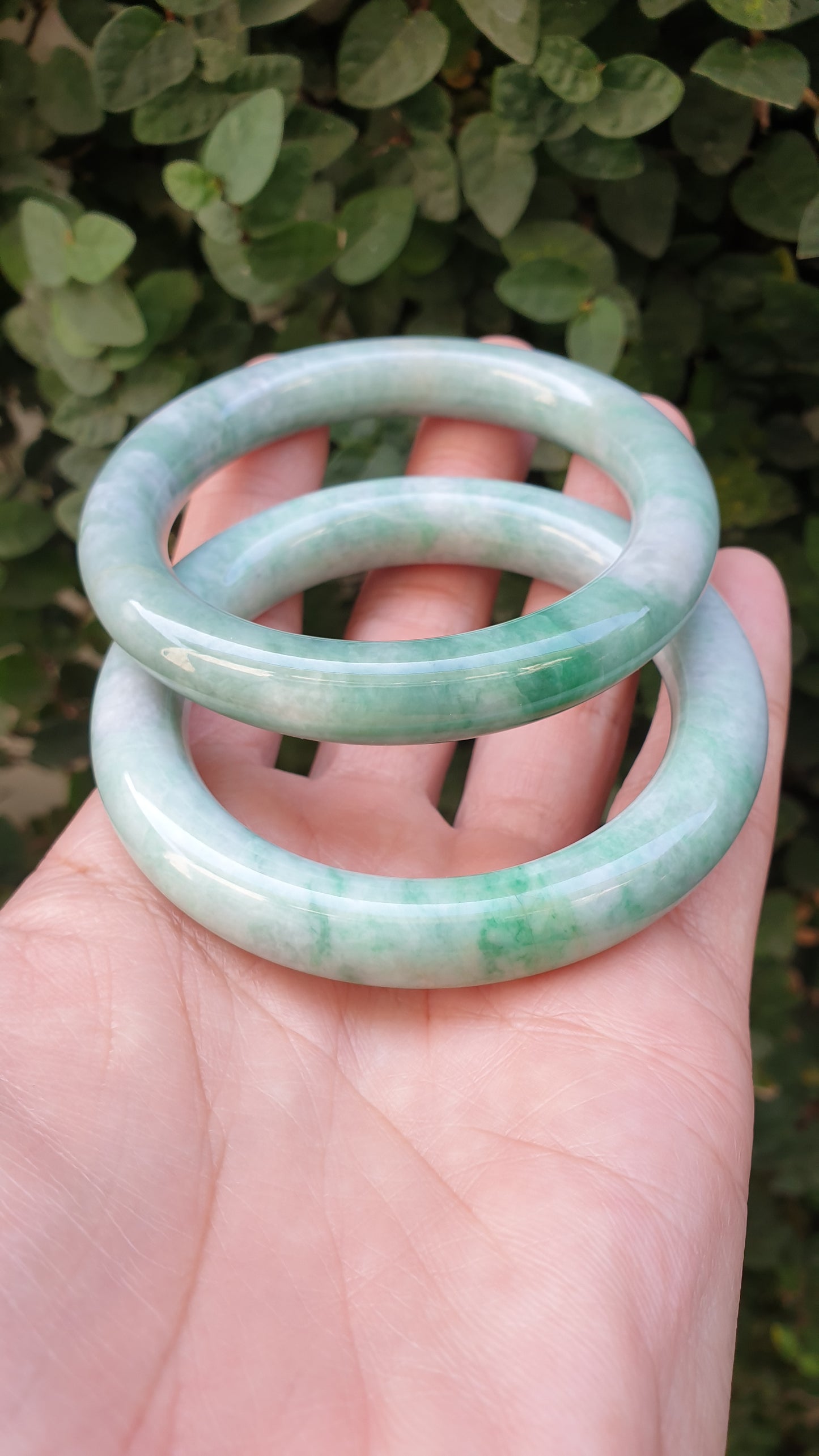 Paired Vintage Jade Cylindrical Bangles S56 Authentic Myanmar Green Jadeite
