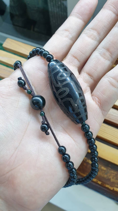 Black Jade Dzi Necklace 26 inch Type A Natural Myanmar Jadeite