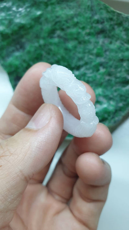 White Jade Dragon Auspicious Ring 9US Myanmar Type A Natural Jadeite