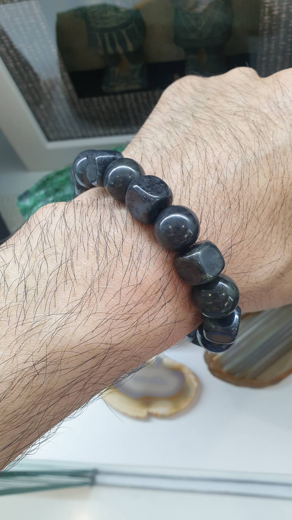 Type A Natural Black Jadeite 18mm Bracelet with Cube and Beads Jade