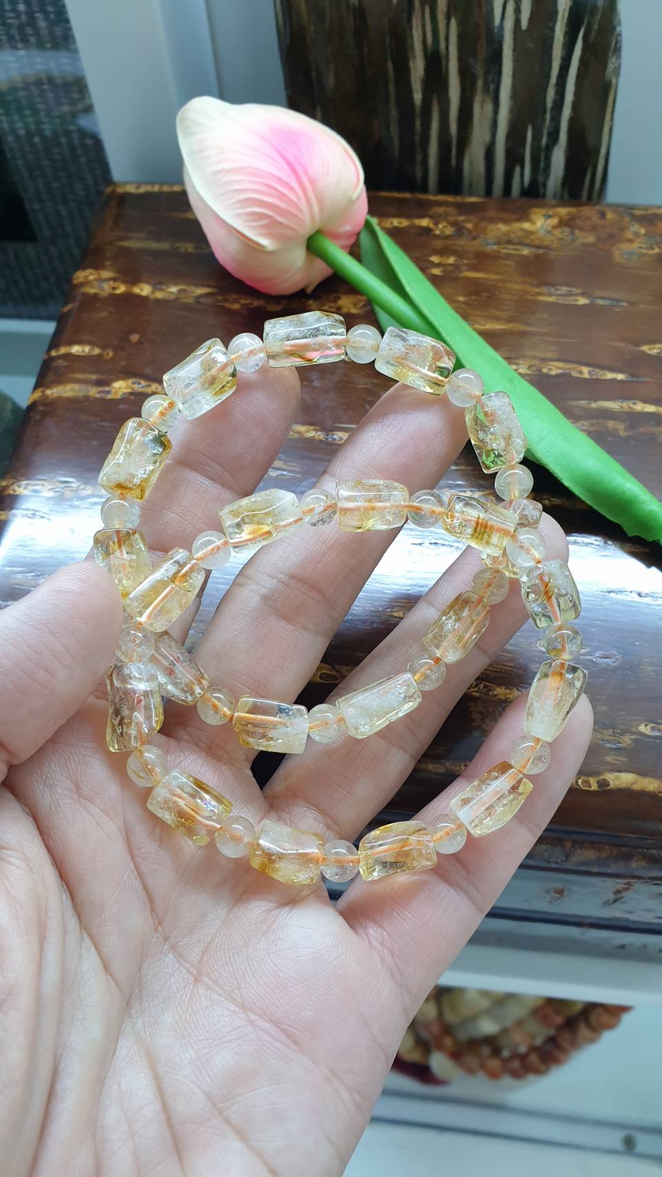 Citrine Stretch Bracelets 17cm, Natural Gemstone Rugged Cylinder Beads