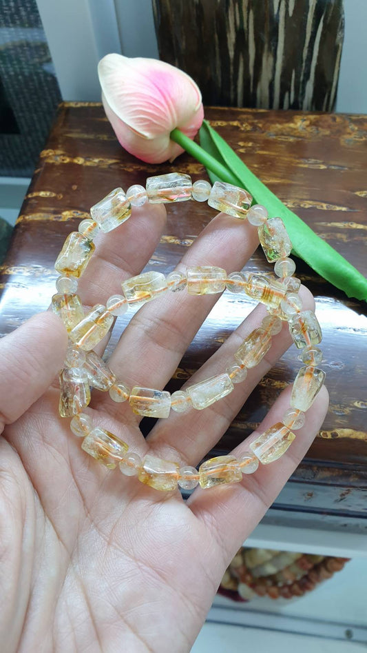 Citrine Stretch Bracelets 17cm, Natural Gemstone Rugged Cylinder Beads