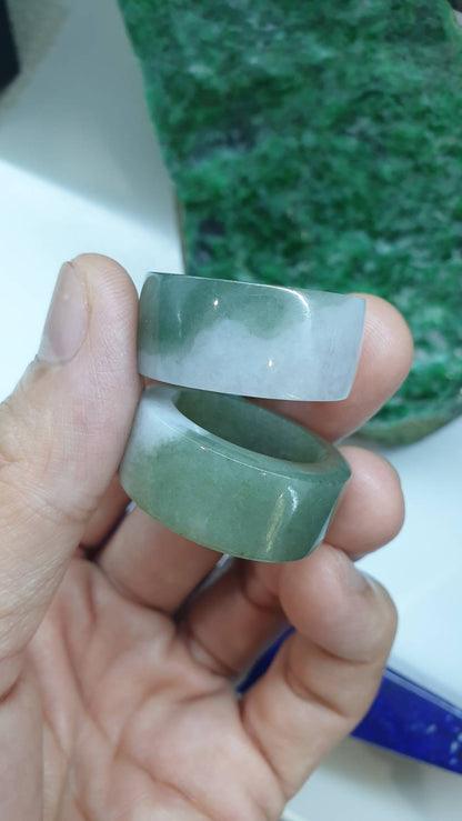 Marbled Green Jade Archers Ring 12.25US 12.75US Fei Cui Type A Natural Myanmar Jadeite