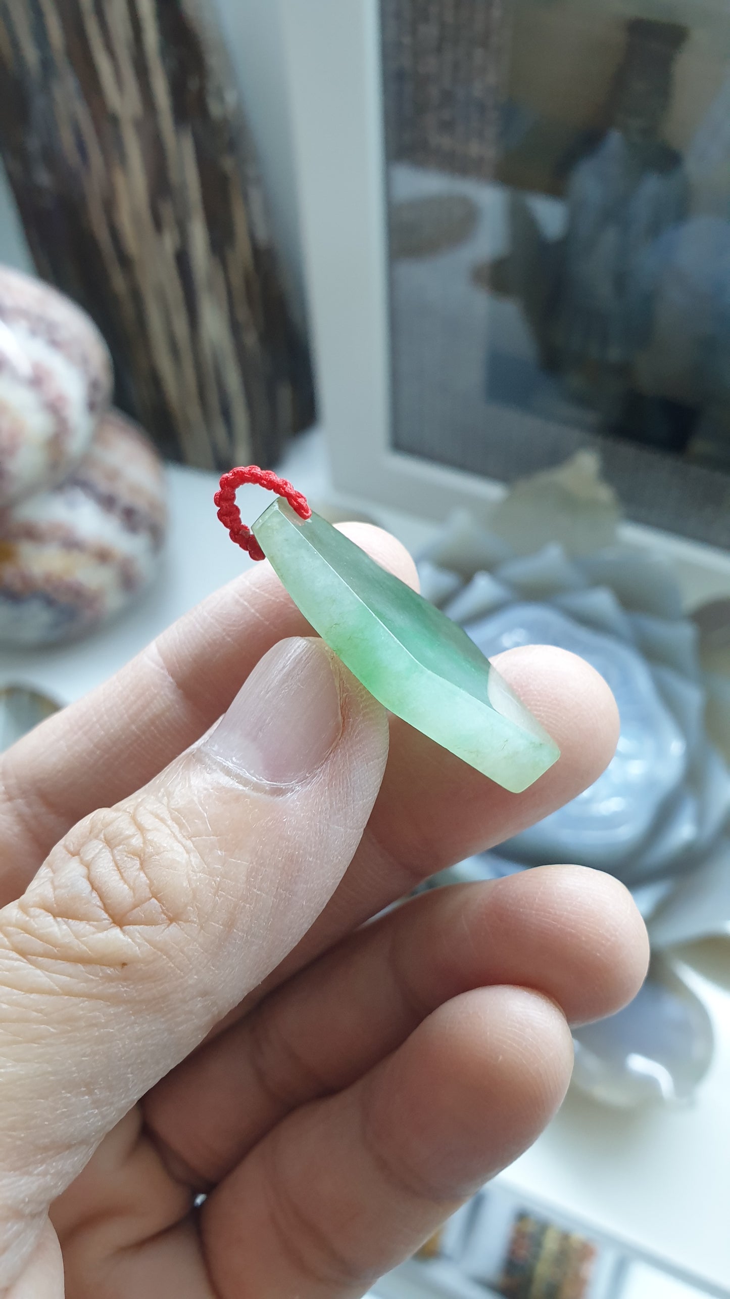 Jade Dog Tag Pendant (Freeform) | Fei Cui - Type A Jadeite | Lucky Red Thread