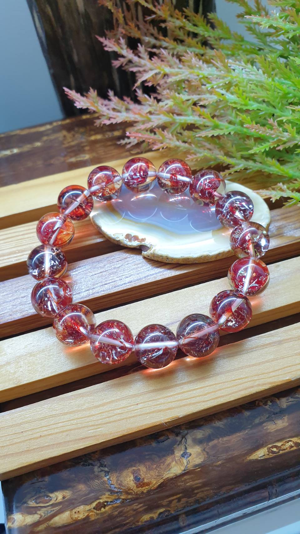 Fire Quartz Vitality Bracelet 16cm Natural Semiprecious Stone 12.5mm Beads