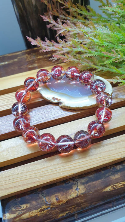 Fire Quartz Vitality Bracelet 16cm Natural Semiprecious Stone 12.5mm Beads