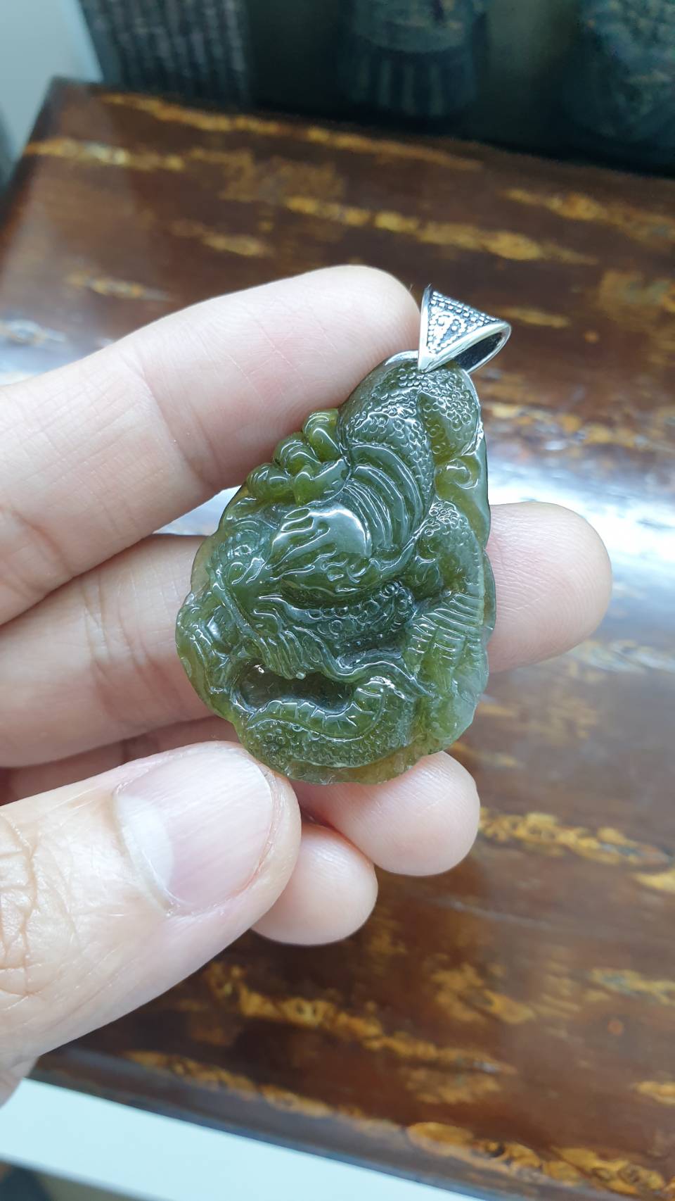 Jade Dragon Pendant Type A Natural Jadeite Sterling Silver S925