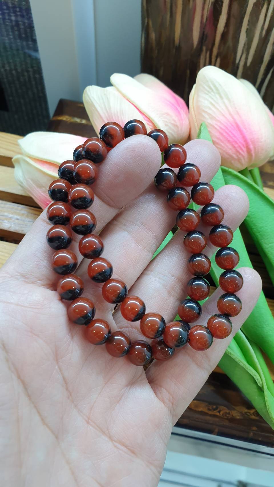 Carnelian Two Tone Beads Bracelets 16cm Natural Semiprecious Stone Beads