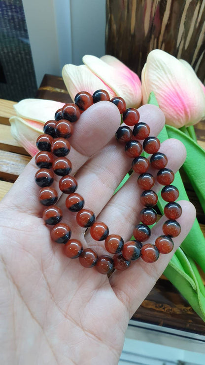 Carnelian Two Tone Beads Bracelets 16cm Natural Semiprecious Stone Beads