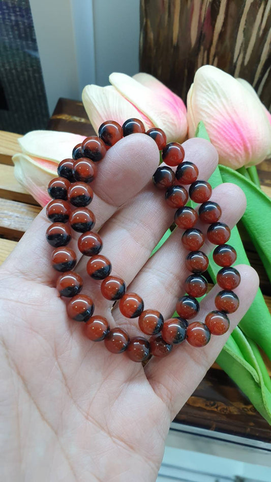 Carnelian Two Tone Beads Bracelets 16cm Natural Semiprecious Stone Beads