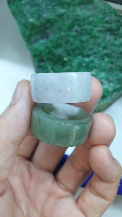 Marbled Green Jade Archers Ring 12.25US 12.75US Fei Cui Type A Natural Myanmar Jadeite