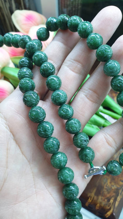 Type A Natural Jadeite Ru Yi Beads Necklace - 9K White Gold Toggle - 25 Inch