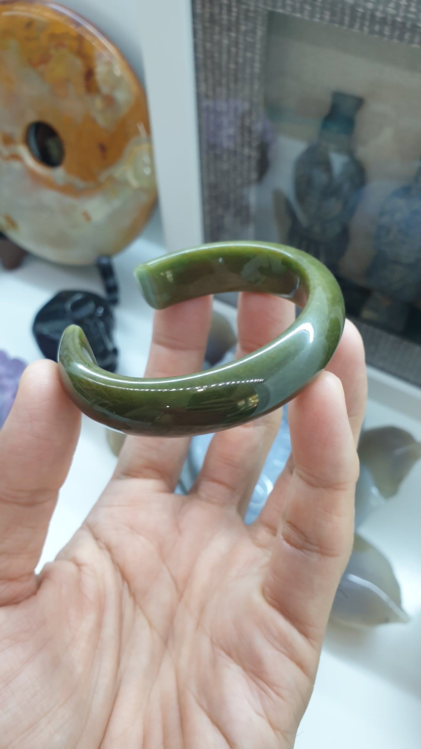 Jade Cuff Bangle Size 54 - 55 Type A Honey-Green Jadeite