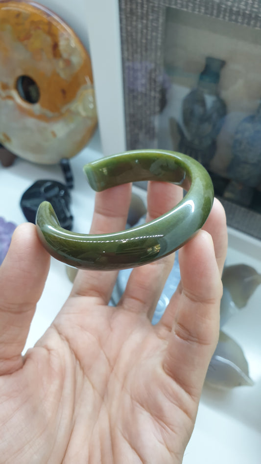 Jade Cuff Bangle (Size 54 - 55) | Type A Honey-Green Jadeite | Vintage Wrist Accessory