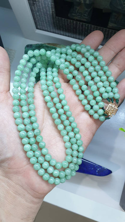 Multi-strand Jade Necklace 16-20inch Pastel Green Type A Myanmar Jadeite