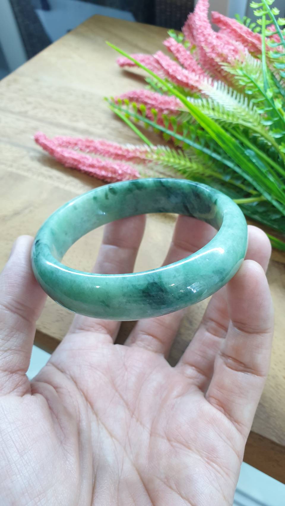 Jade Bangle S59 Type A Myanmar Jadeite Speckled Natural Yellow Green