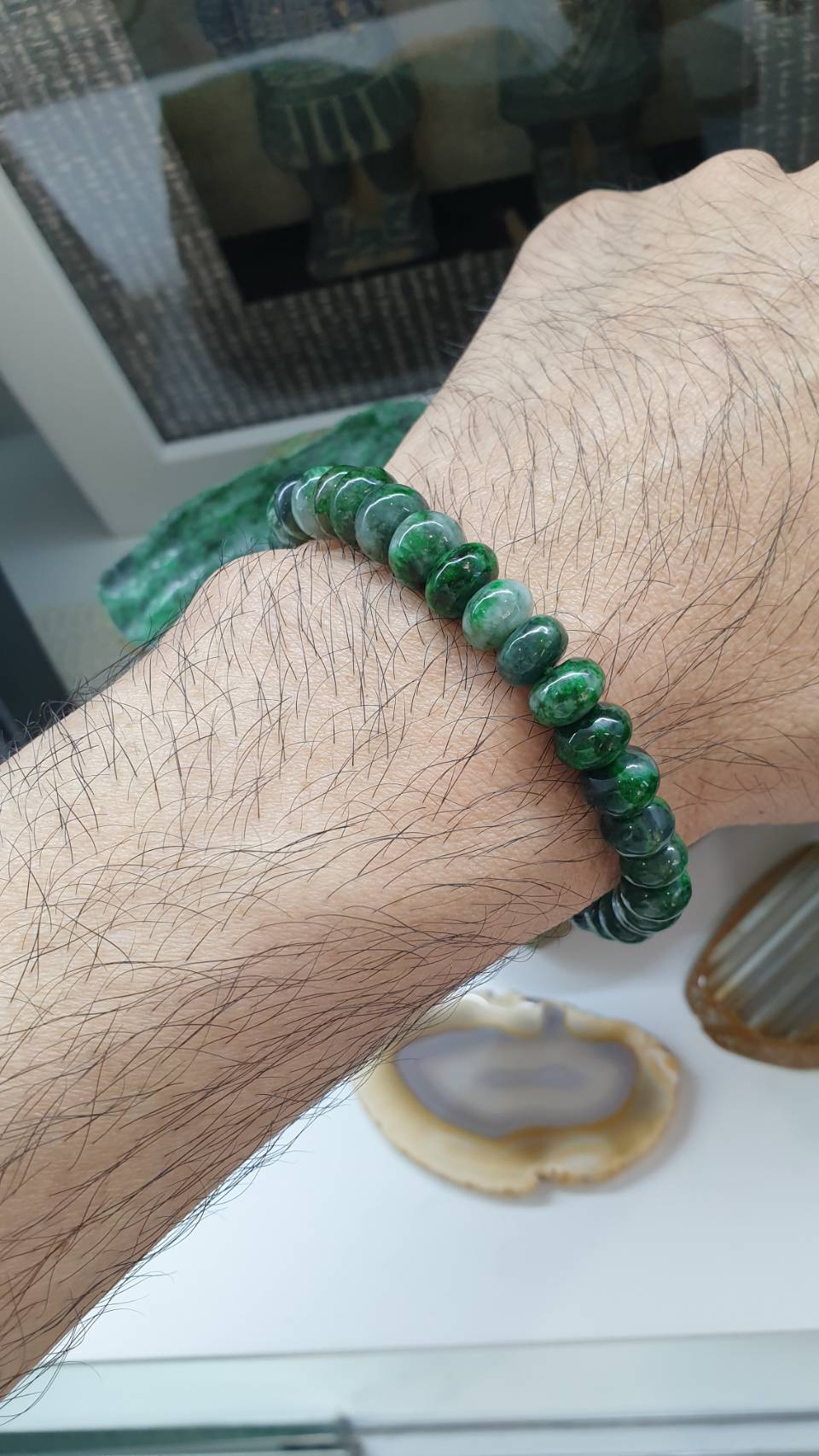 Type A Natural Green Jadeite Abacus Bracelet 18cm with Graduating Beads