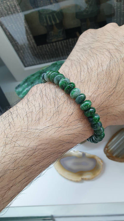 Type A Natural Green Jadeite Abacus Bracelet 18cm with Graduating Beads