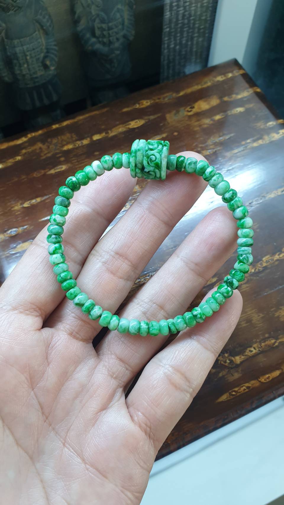 Vintage Jade Abacus Beads & Ru Yi Bracelets (17 cm) | Fei Cui - Type A Natural Jade | His or Hers Luckycharm Wrist Accessory