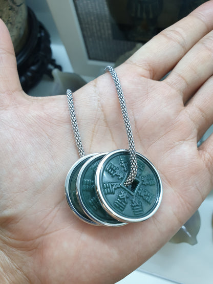 Emperor Coin Charm/Pendant | Type A - Natural Blue Jadeite | Authentic Sterling Silver