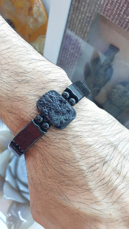 Black Jade Dragon Bracelet | Type A Natural Jade | Statement Piece Material