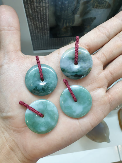 Marbled Green Jade Ping An Kou Pendant (3 cm) | Fei Cui - Type A Jadeite | Handwoven Thread Bail