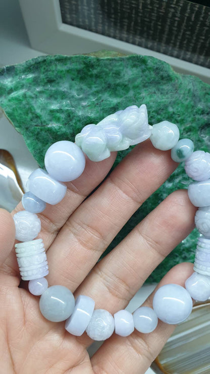 Natural Lavender Jade Pixiu  17cm Bracelet Signature Style Type A Jadeite