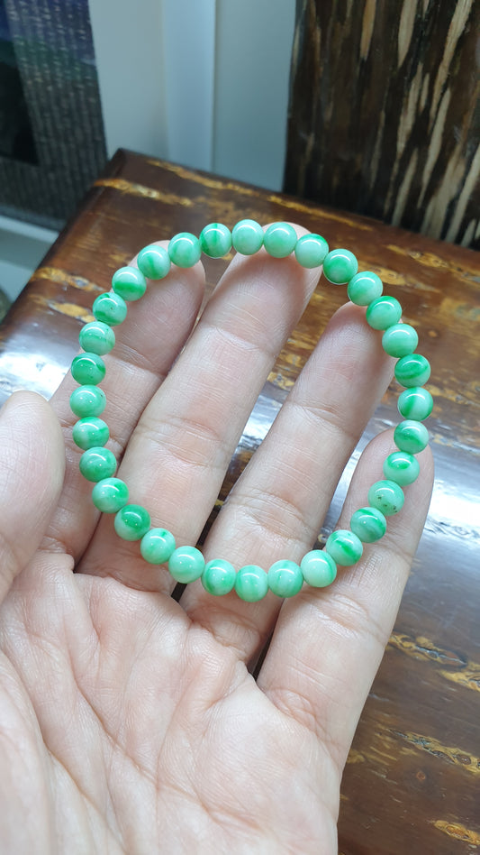 Fei Cui Jade Bracelet 17cm Marbled Green Type A Myanmar Jadeite Vintage Beads