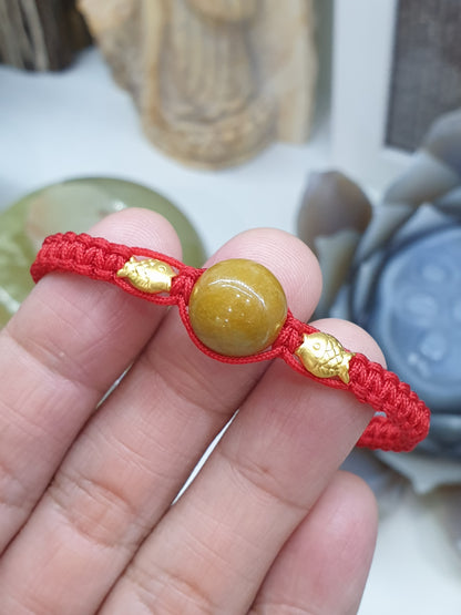 Jade Bead & Gold Lucky Charm in Red Thread Bracelet (Adjustable) | Pure 24K Gold | Fei Cui - Type A Jadeite