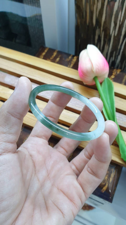 Green Fei Cui Jade Cylindrical Bangle S57 Type A Natural Jadeite Two Tone