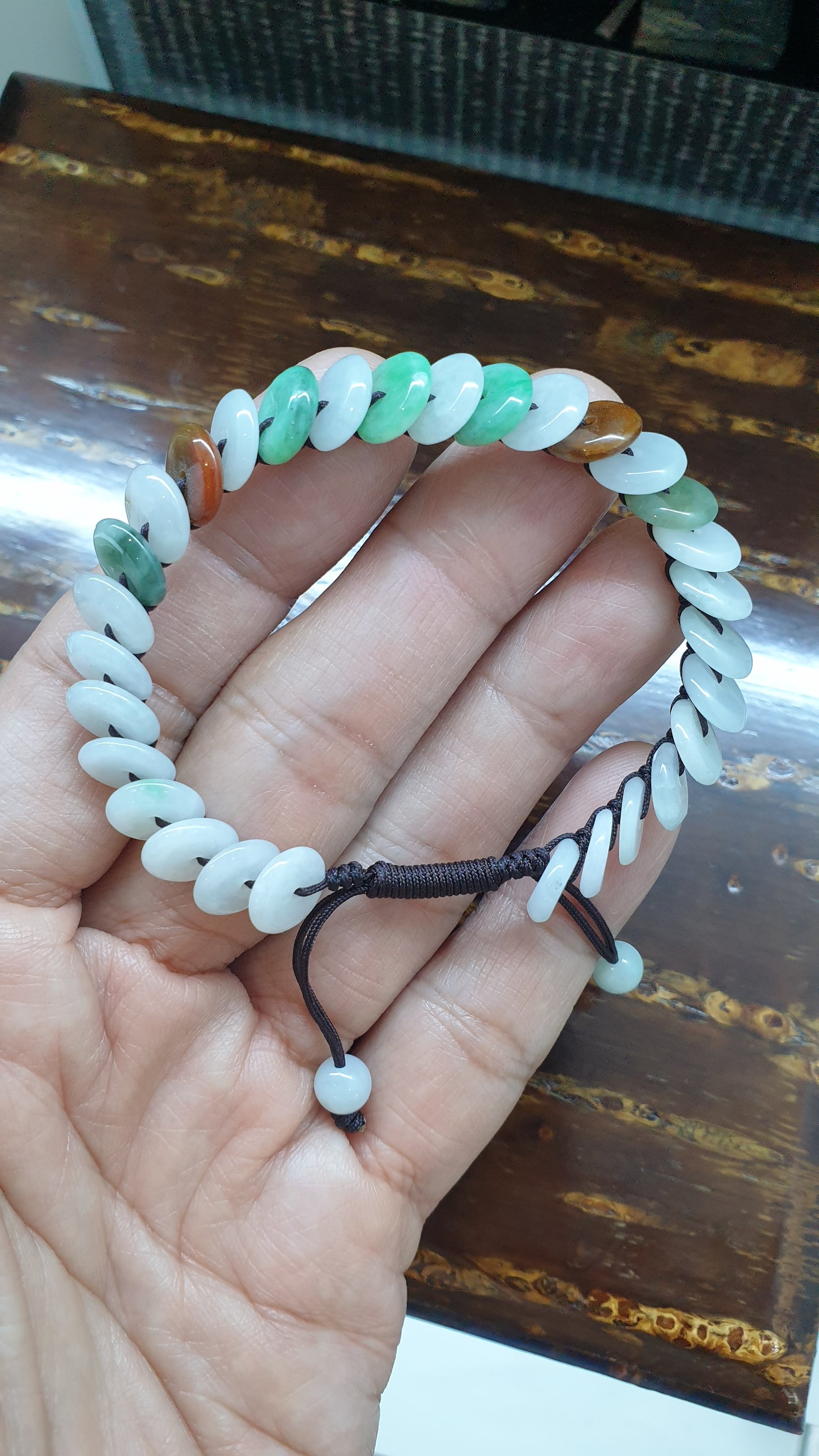 Jade Ping An Kou Beads Woven Bracelet (Mix Color, Adjustable) | Fei Cui - Type A Jadeite | His or Hers Fortune Jewelry
