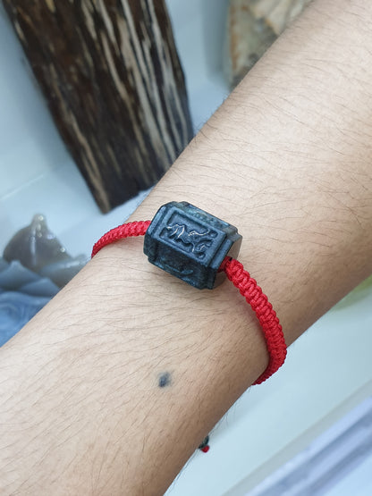 Type A Black Jade Mani Mantra Woven Bracelet and Charm 17cm