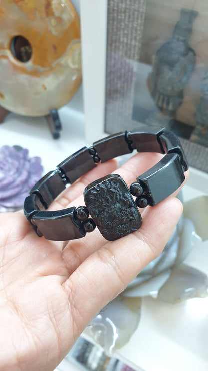 Black Jade Dragon Bracelet | Type A Natural Jade | Statement Piece Material