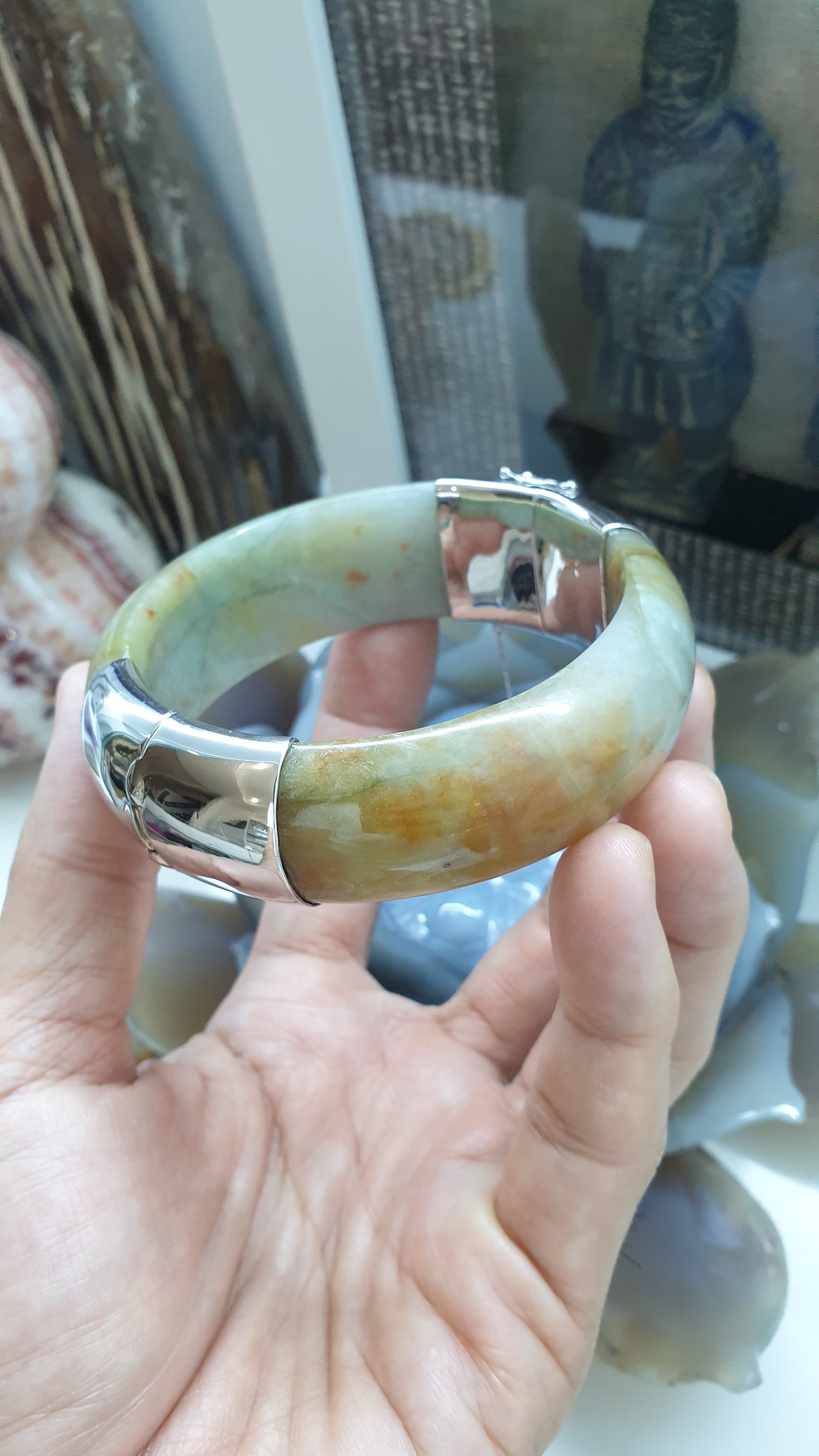 Hok Lok Siew Jade Split Bangle (S 63) | Sterling Silver | Authentic Fei Cui Jade | Eye Candy Wrist Accessory for Him or Her