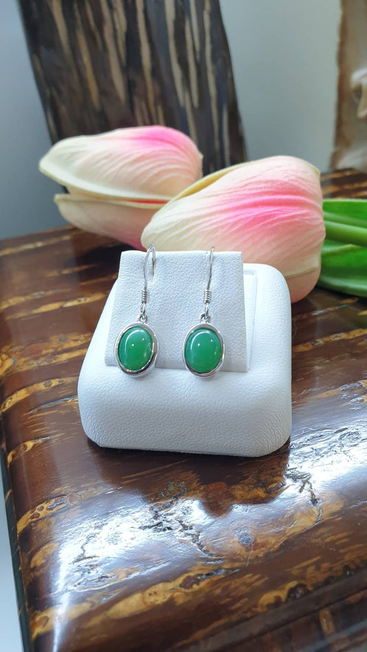 Apple Green Jade Sterling Silver Hook Earrings Fei Cui Type A Myanmar Jadeite