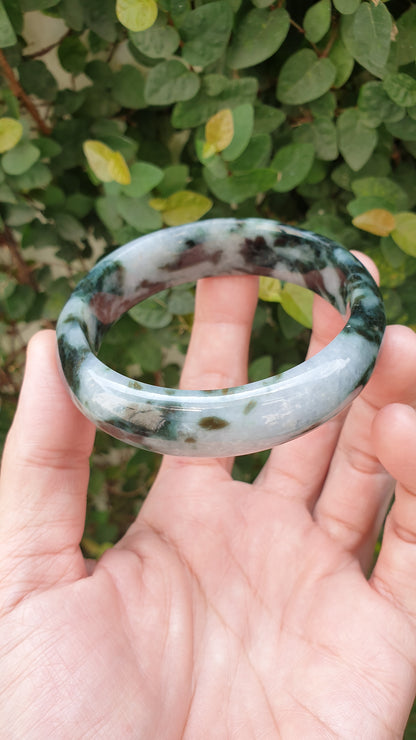 Jade Vintage Bangle S59 Black Moss Green Fei Cui Type A Myanmar Jadeite