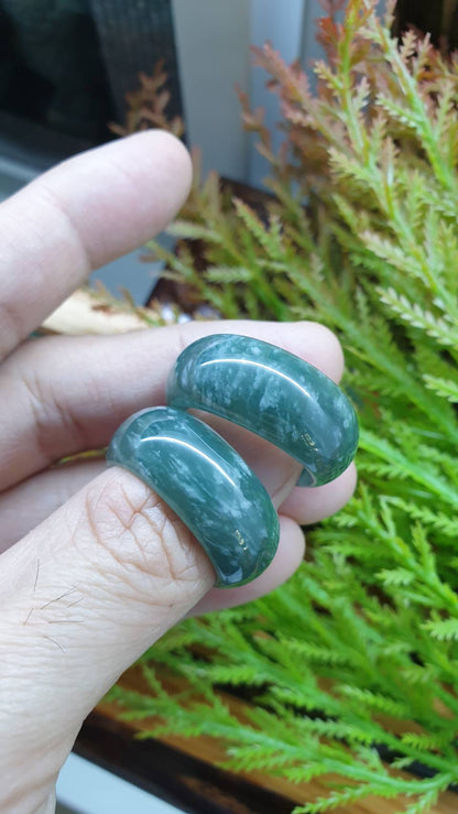 Jade Wide Band 11.5US - 12.5US Type A Jadeite Natural Speckled Blue Green