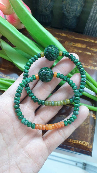 Jade Ru Yi and Abacus Bead 17cm Bracelet - Type A Natural Jadeite