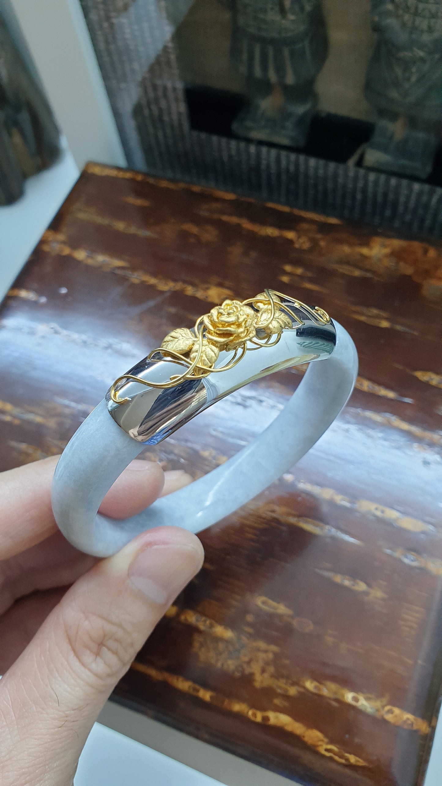 Une Rose Lavender Jade Bangle (S 57 - 58) | Fei Cui Type A Jadeite & Sterling Silver | Statement Wrist Accessory