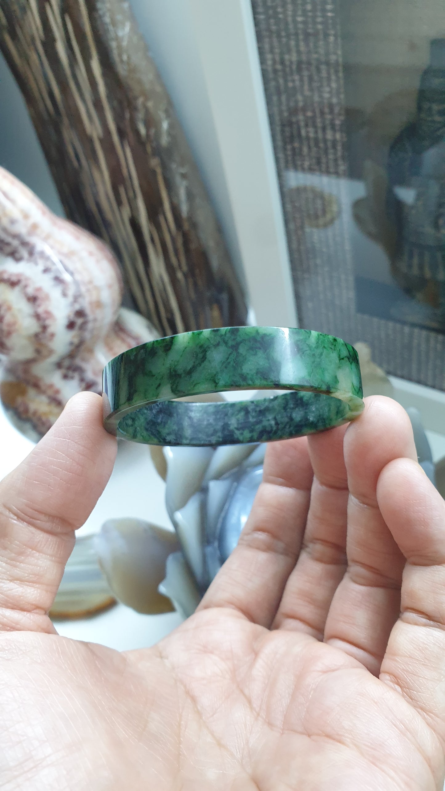 Green Jade Square Edge Bangle (S 51) | Fei Cui Type A Jadeite