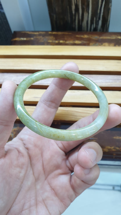 Honey Jade Cylindrical Slim Bangle S58.5 Natural Myanmar Jadeite Orange Smokes