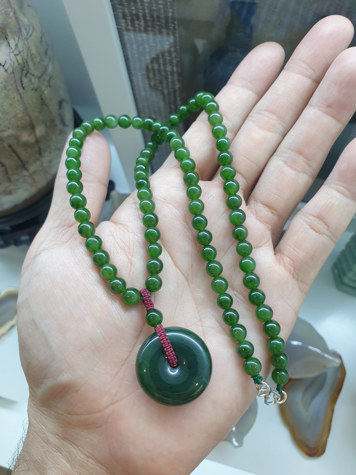 Jade Ping An Kou beaded Necklace (21") | Authentic Jade - Nephrite | Good Fortune Jewelry For Her