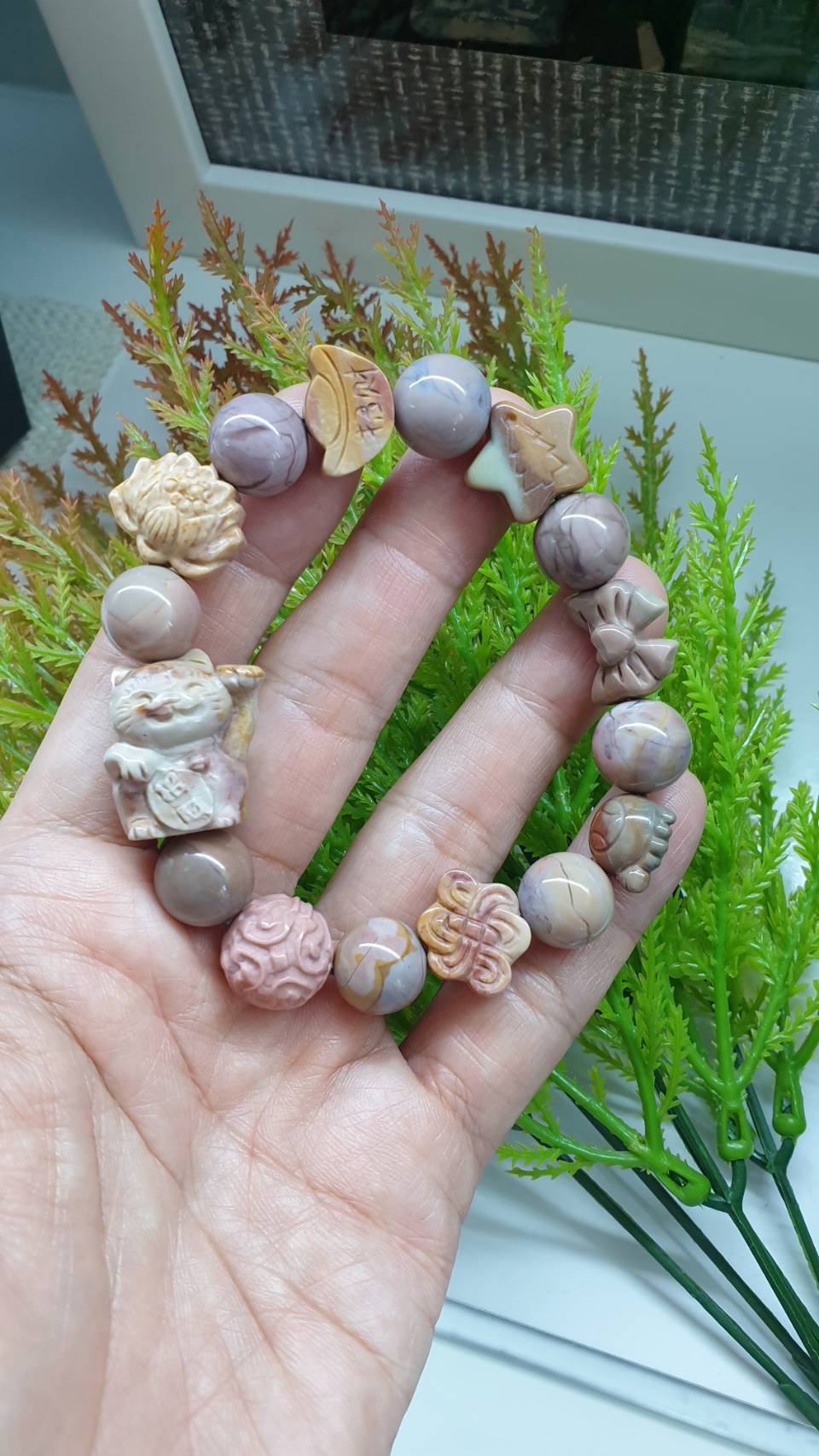 Alxa Jasper Charmbracelet 17.5 cm, Feng Shui Charms - Natural Semiprecious Stones