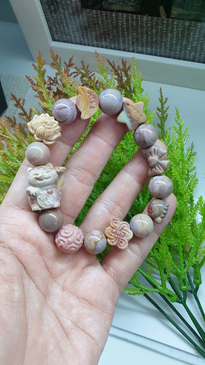 Alxa Jasper Charmbracelet 17.5 cm, Feng Shui Charms - Natural Semiprecious Stones