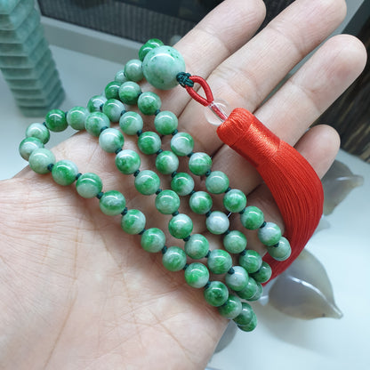 108 Beads Japa Mala - Vivid Green Jade | Type A Natural Jadeite | Handcrafted Meditation Beads