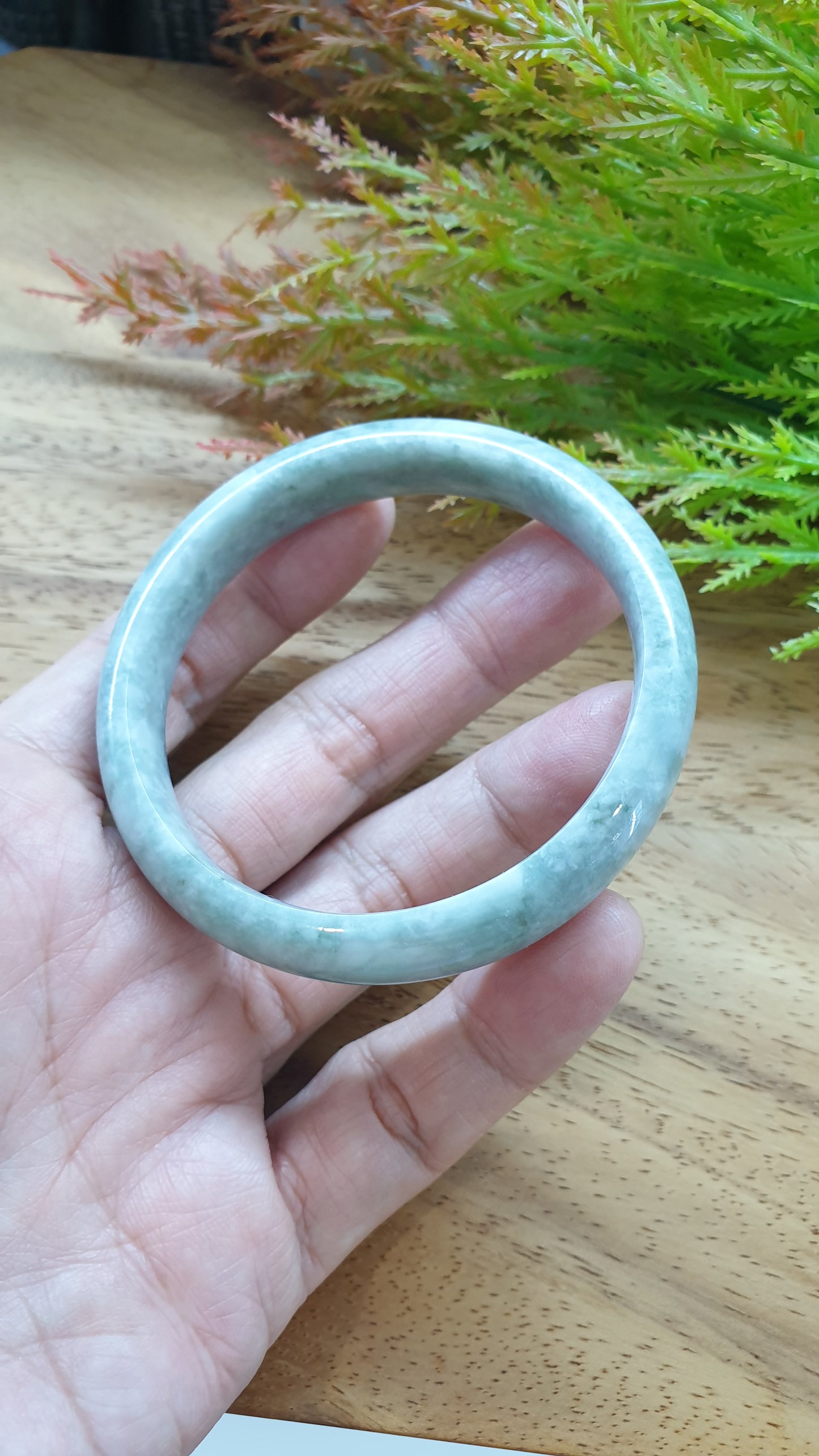 Jade Bangle S59.3 Fei Cui Burma Jadeite Type A Natural Ash Green