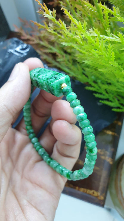 Green Jade Ru Yi Cylinder Bracelet 17cm Fei Cui Type A Jadeite Abacus Beads and Charm