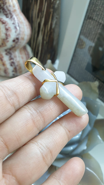 White Jade Cross Pendant | Solid 14K Gold | Type A Authentic Jadeite