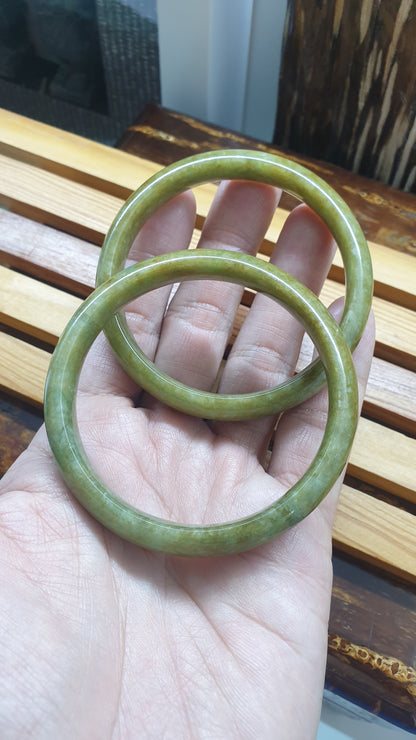 Paired Honey Green Jade Bangles S59 Vintage Type A Myanmar Jadeite