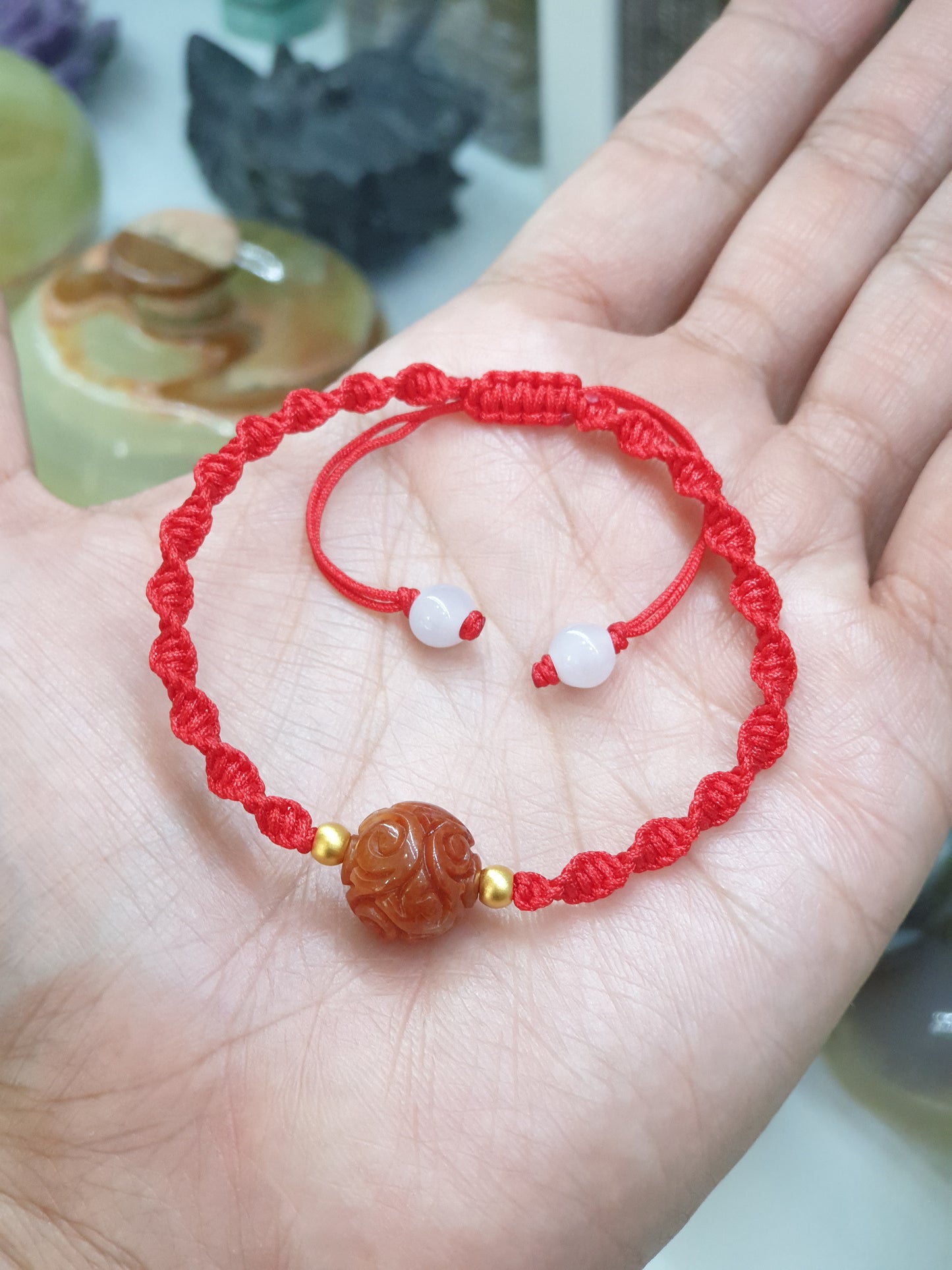 Jade Ru Yi Red Thread Bracelet (Adjustable) | Pure 24K Gold Beads | Fei Cui - Natural Jadeite